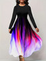 Women Ombre Print Long Sleeve Round Neck Dress