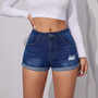 Women Ripped Denim Washed Stretch Ripped Denim Shorts