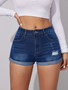 Women Ripped Denim Washed Stretch Ripped Denim Shorts