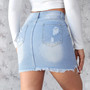 Women Summer Ripped Denim Skirt