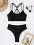 Women bikini Ribbed Cross Hollow Sexy Bikini Swimwear