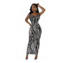 Summer Women's Zebra Print Sleeveless Hollow Long Dress