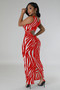 Summer Women's Zebra Print Sleeveless Hollow Long Dress