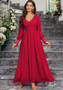 Women's Spring Summer V-Neck Long-Sleeved Chiffon Casual Dress