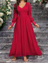 Women's Spring Summer V-Neck Long-Sleeved Chiffon Casual Dress