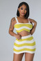 Summer Fashionable Contrasting Stripes Sexy Knitting High Waist Two Piece Skirt Set