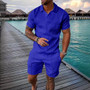 Men's Summer Fashion Casual Printed Turndown Collar Polo Shirt Shorts Two Piece Set