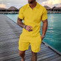 Men's Summer Fashion Casual Printed Turndown Collar Polo Shirt Shorts Two Piece Set