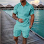 Men's Summer Fashion Casual Printed Turndown Collar Polo Shirt Shorts Two Piece Set