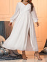 Spring Summer Women's V-Neck Long-Sleeved Chiffon Back Tie Plus Size Dress