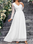 Women's Long Sleeve V Neck Low Back Lace Chiffon Wedding Bridesmaid Dress Formal Party Gown