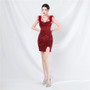 Feather Strap Sequined Short Evening Dress