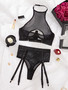 Fashion Sexy Mesh Halter Neck Hollow Tank Underwear Two-Piece Set