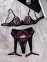 Fashion Flower Embroidery Mesh Sexy Lingerie Set