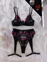 Fashion Flower Embroidery Mesh Sexy Lingerie Set