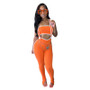 Women Stretch Ribbed Sexy Chest-Wrapped Top Overalls Two-piece Set