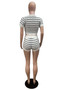 Women Casual Sweater Striped Top and Shorts Two-piece Set