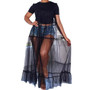 Women Summer T-shirt Patchwork See-Through Mesh Dress