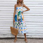 Women summer graffiti print sleeveless suspender Dress