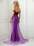 Women Off Shoulder Backless mesh Maxi Evening Dress