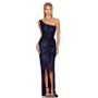 Women's One-Shoulder Lace-Up Sequined Evening Dress