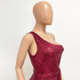 Women's One-Shoulder Lace-Up Sequined Evening Dress