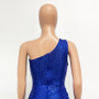 Women's One-Shoulder Lace-Up Sequined Evening Dress