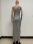 Women's One-Shoulder Lace-Up Sequined Evening Dress