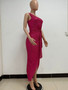 Women's One-Shoulder Lace-Up Sequined Evening Dress