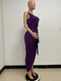 Women's One-Shoulder Lace-Up Sequined Evening Dress