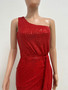 Women's One-Shoulder Lace-Up Sequined Evening Dress