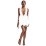 Summer Women's Deep V Neck Low Back Sequin Feather Bodycon Dress