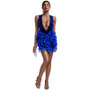 Summer Women's Deep V Neck Low Back Sequin Feather Bodycon Dress