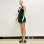 Summer Women's Deep V Neck Low Back Sequin Feather Bodycon Dress