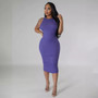 Women's Tight Fitting Dress Round Neck Sleeveless Midi Sexy Slim Bodycon Dress