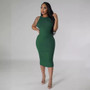 Women's Tight Fitting Dress Round Neck Sleeveless Midi Sexy Slim Bodycon Dress