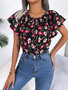 Women Casual Loose Ruffle Tie Chiffon Top