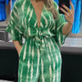 Plus Size Women V Neck Tie Loose 3/4 Sleeve Jumpsuit