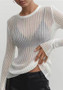 Women Long Sleeve Round Neck Knitting See-Through Top