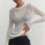 Women Long Sleeve Round Neck Knitting See-Through Top