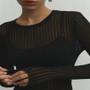 Women Long Sleeve Round Neck Knitting See-Through Top