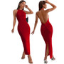 Sexy solid color pullover bare back women's dress