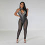 Sexy Cutout Beaded Sexy See-Through Zippered Jumpsuit Slim Fit Sleeveless Trousers