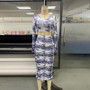 Vintage Print Low Back Long Sleeve Top Pleated Maxi Skirt Two-Piece Set