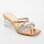 Square Toe Rhinestone Transparent Chunky High-Heeled Sandals Slippers Heels