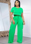 Women summer short-sleeved T-shirt and lace-up wide-leg pants two-piece set