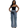 Women Washed Cargo Denim Pant