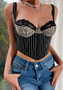 Women Sexy Leopard Print Lace Backless Suspender Striped Steel Ring Top