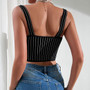 Women Sexy Leopard Print Lace Backless Suspender Striped Steel Ring Top