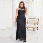 Plus Size Women Round Neck Sleeveless Elegant Formal Party Evening Dress